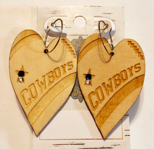 Wooden Heart Cowboys Earrings