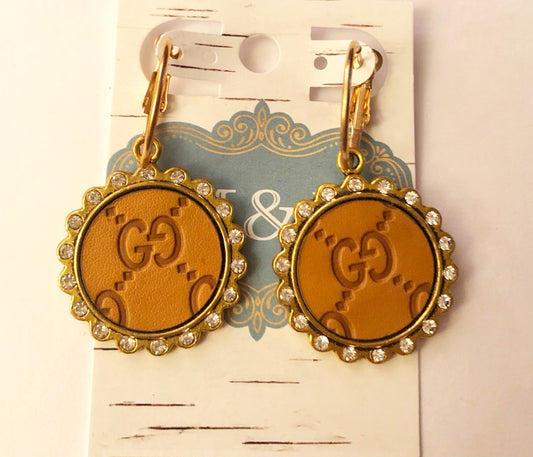 Gold Round Design Pendant Earrings