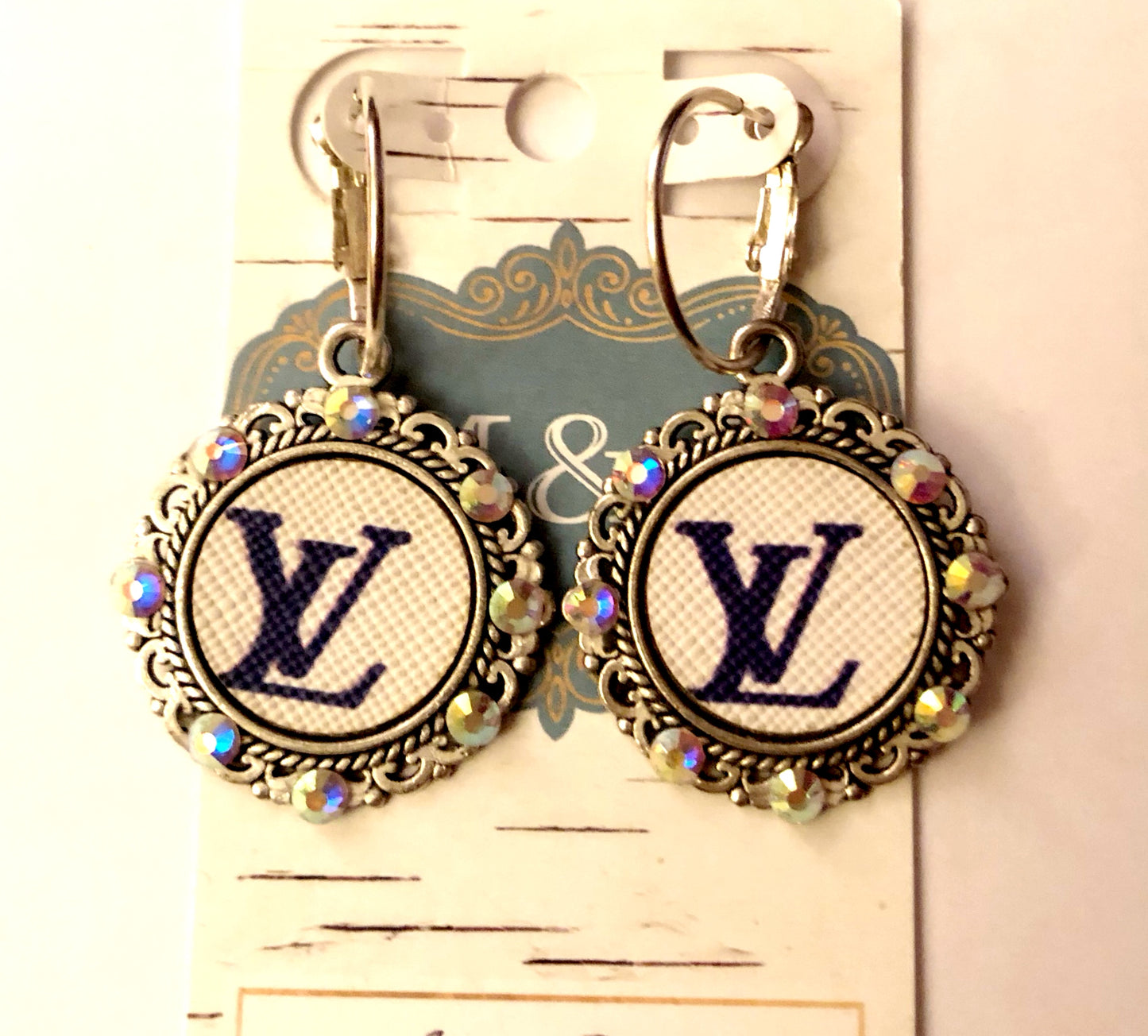 White/AB Design Pendant Earrings