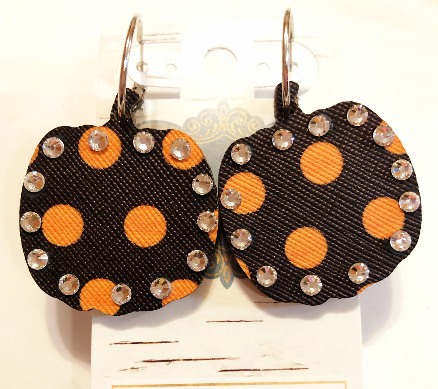 Wooden Polka Dot Pumpkin Earrings