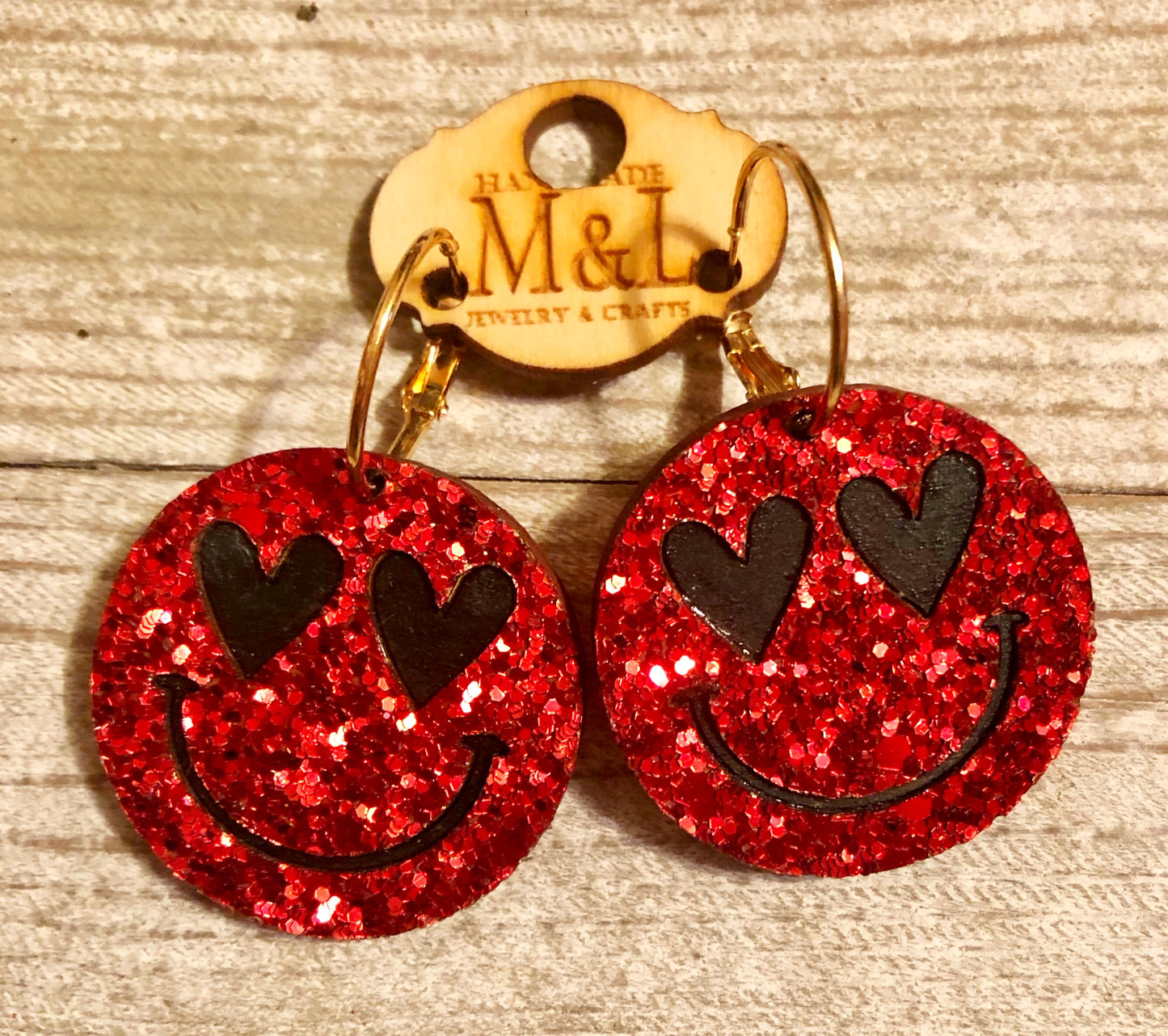 Smiley Red Heart Eye Earrings