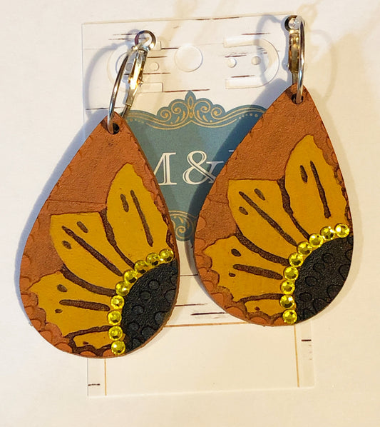 Leather Sunflower Earrings