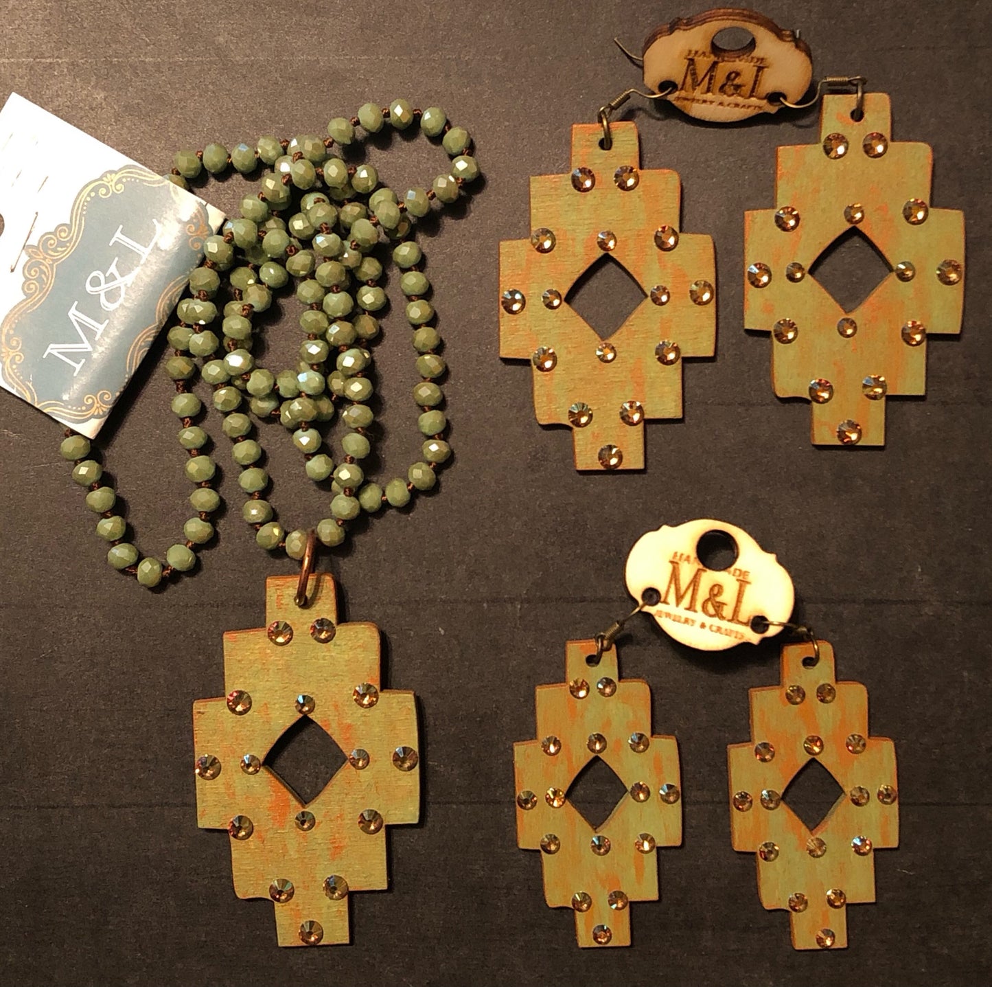 Olive Wooden Aztec Necklace