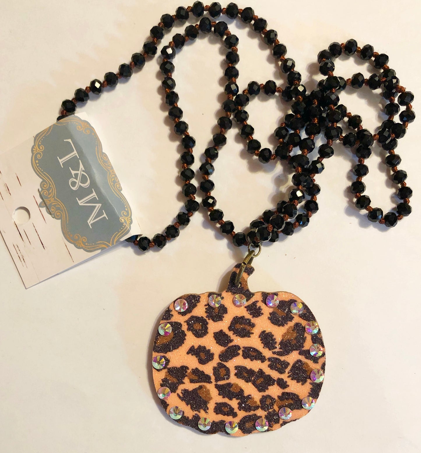 Wooden Leopard Pumpkin Necklace