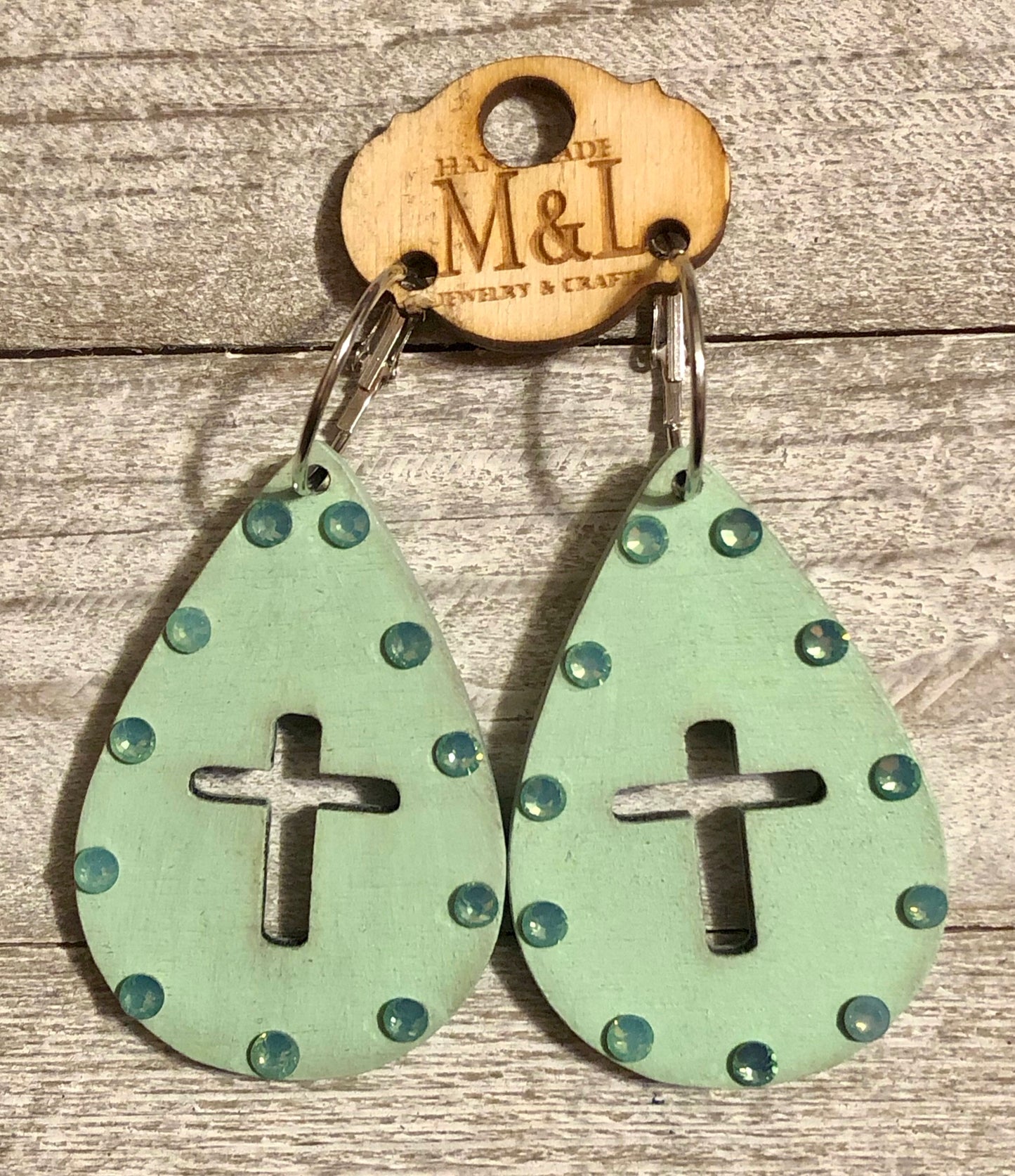 Wooden Cross Teardrop Earrings