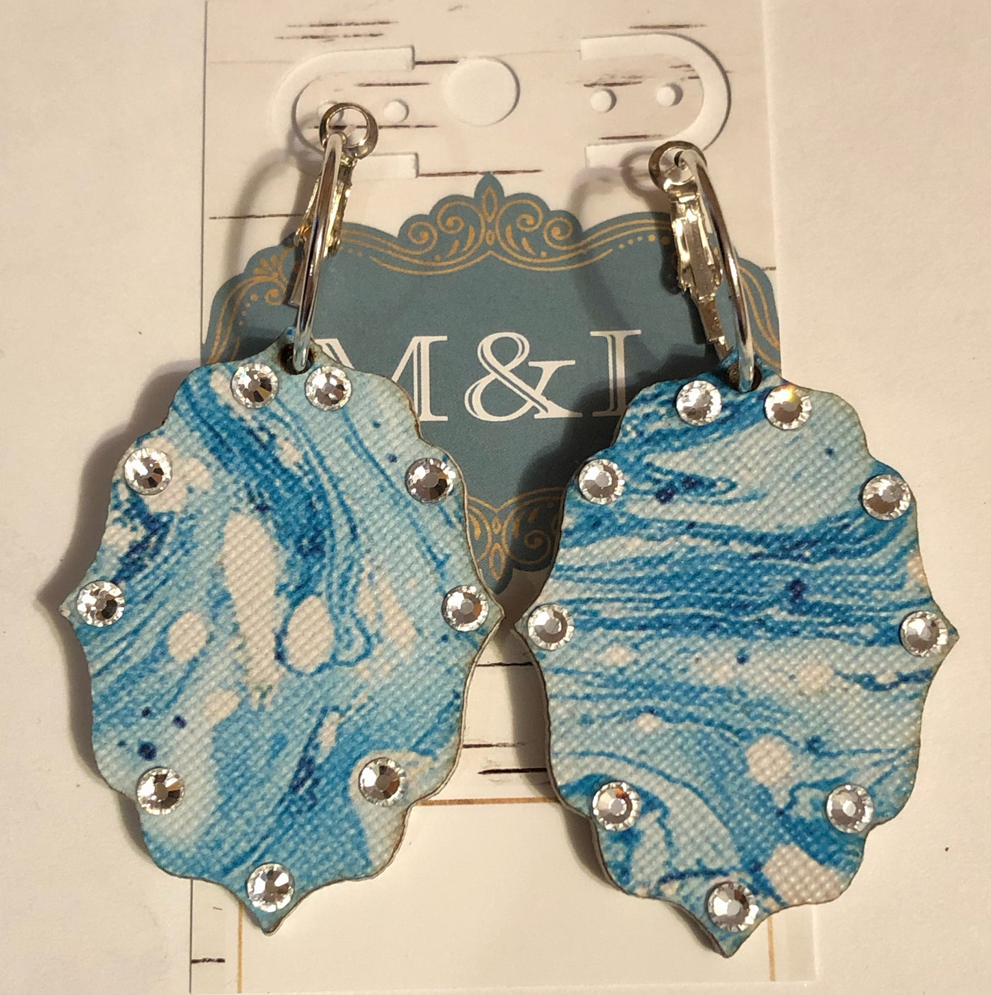 Wooden Blue/White Earrings