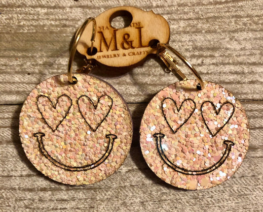 Smiley Heart Wooden Earrings