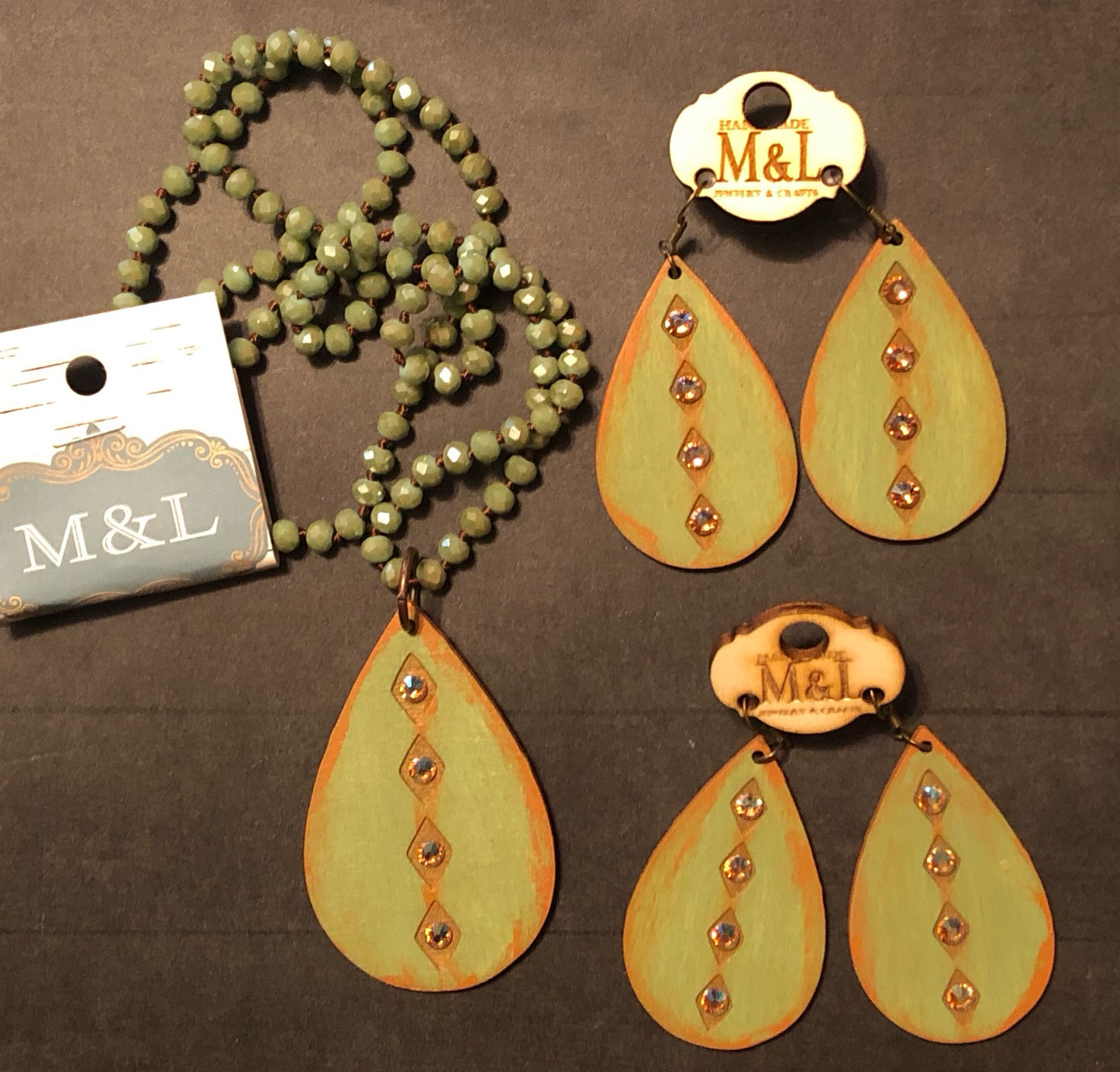 Olive Wooden Teardrop Necklace