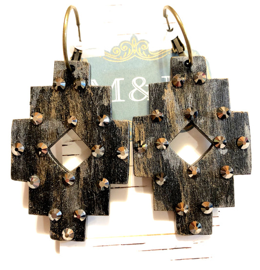 Wooden Black Aztec Earrings