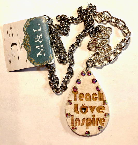 Wooden Teach Love Inspire Necklace