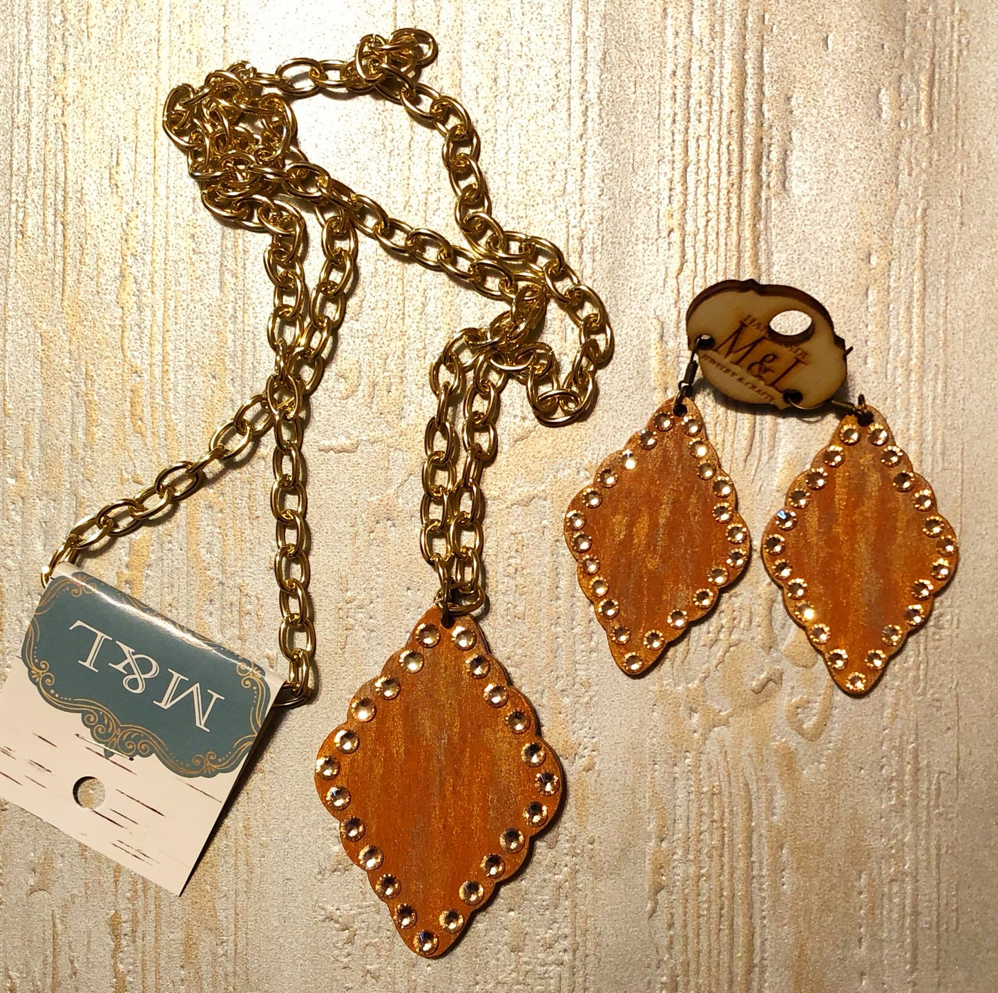 Wooden Golden Crystal Necklace