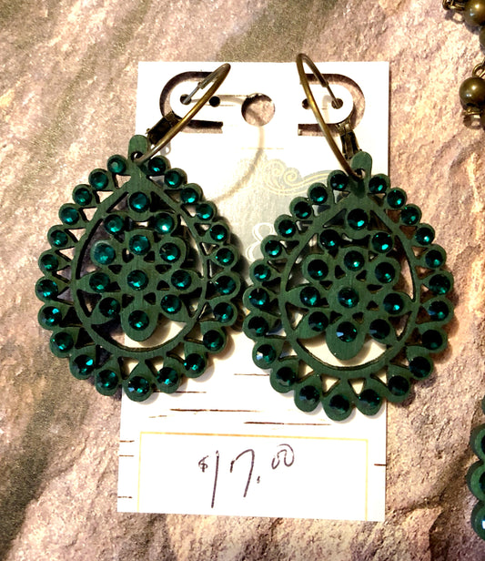 Emerald Green Wooden Santa Fe Earrings