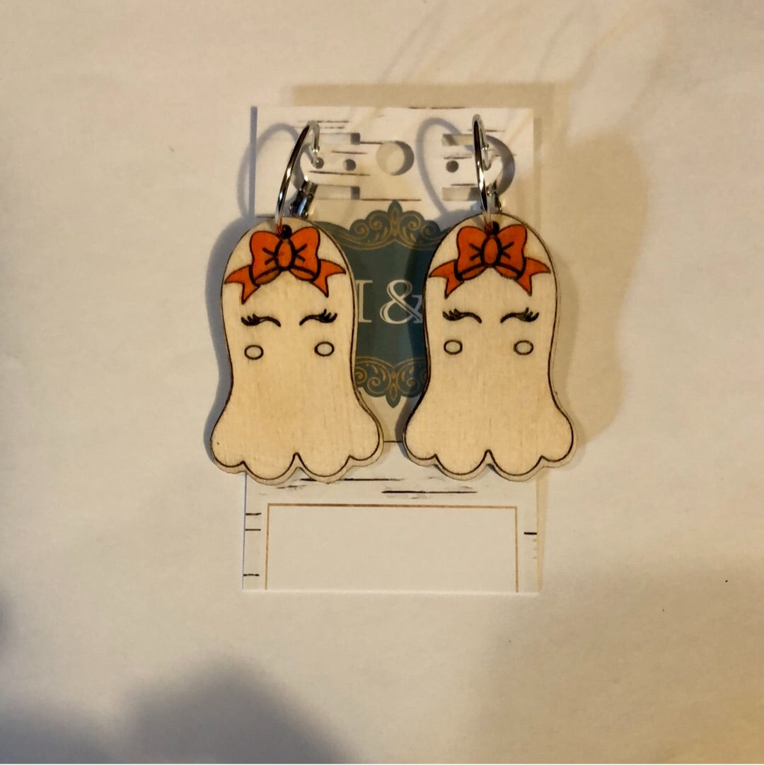 Wooden Girl Ghost Earrings