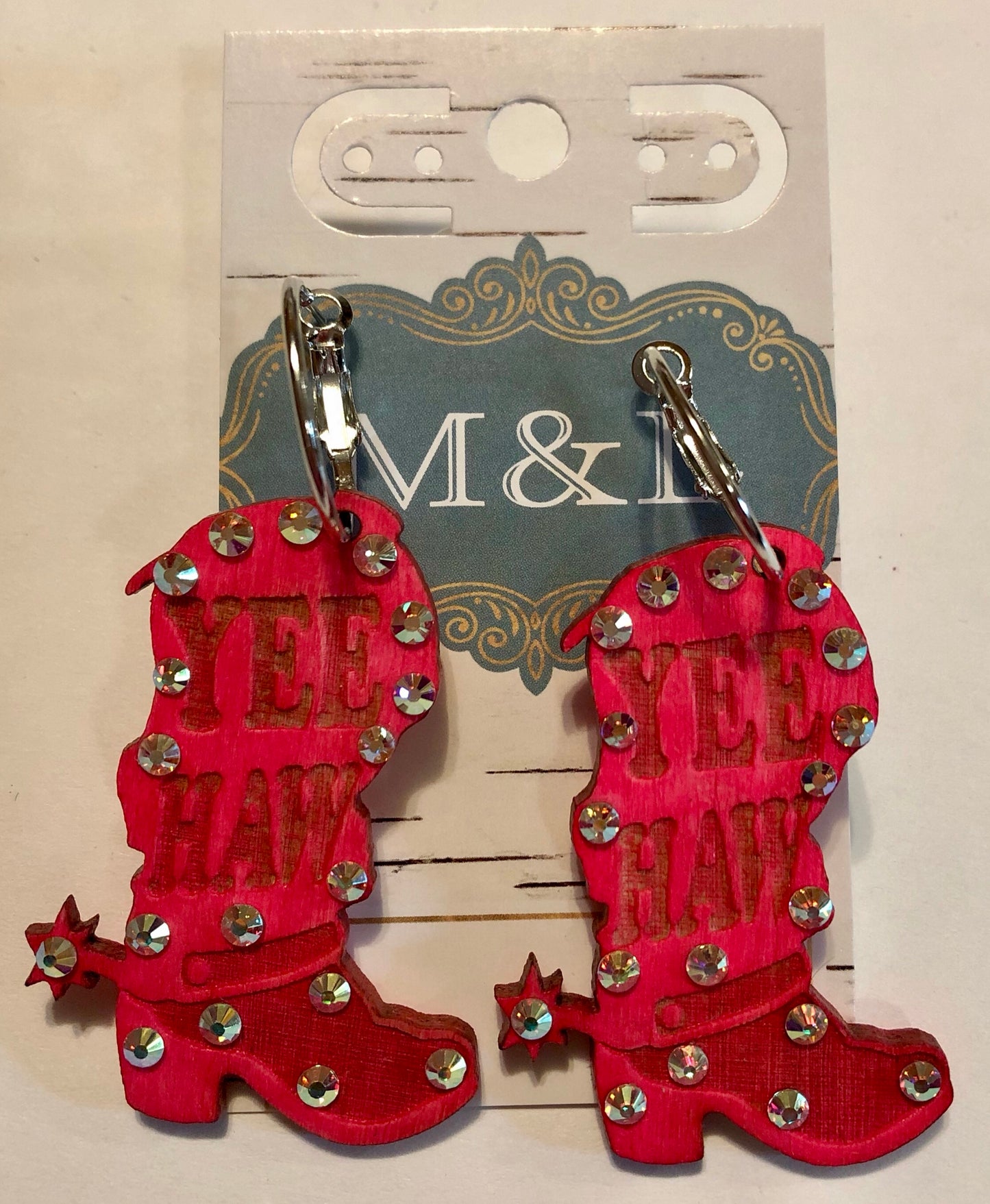 Wooden Hot Pink Yeehaw Boot Earrings