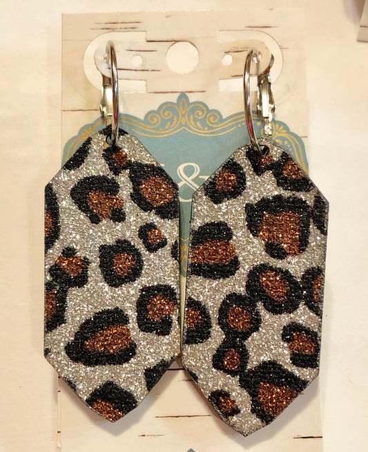 Wooden Glitter Leopard Earrings