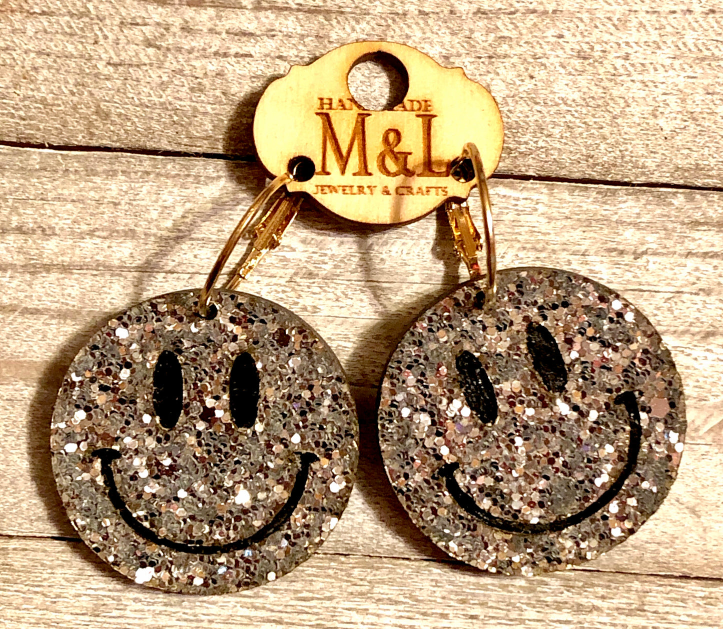 Silver Smiley Wooden Earrings