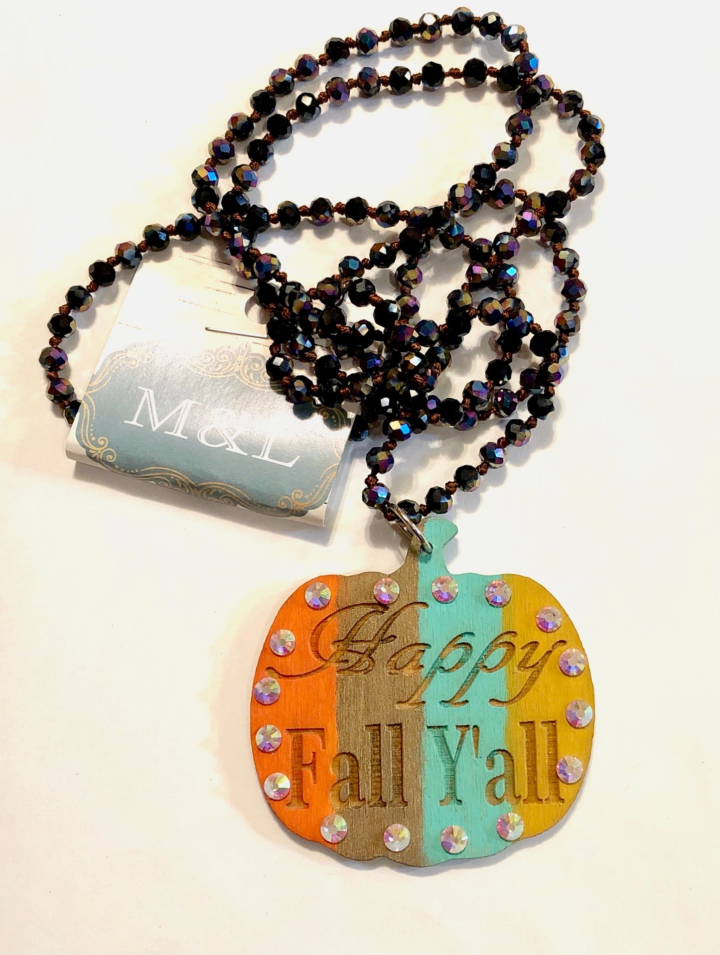 Wooden Happy Fall Pumpkin Necklace