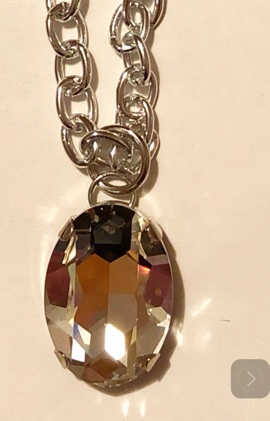 Clear Large Crystal Oval Necklace