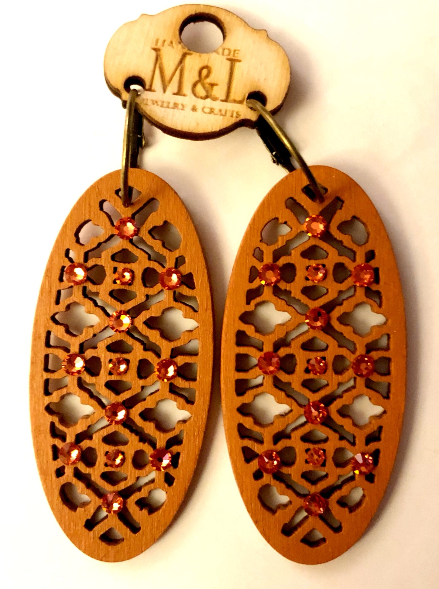 Wooden Terra Cotta Long Oval Pendant Earrings