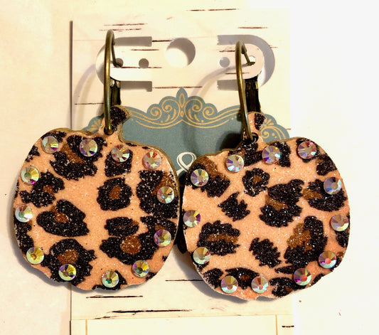 Wooden Leopard Pumpkin Earrings