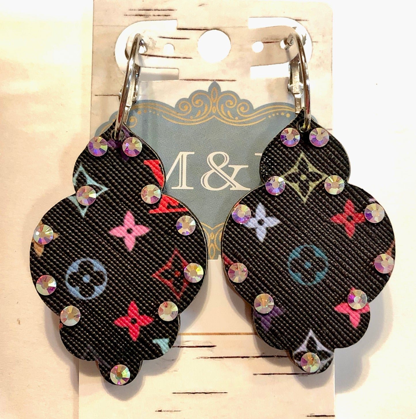 Wooden Multi Color Damask Earrings