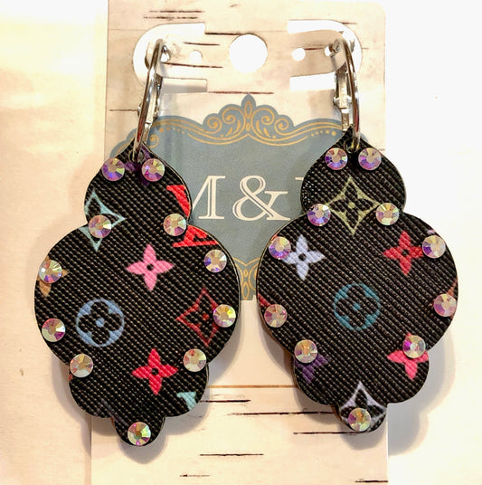 Wooden Multi Color Damask Earrings