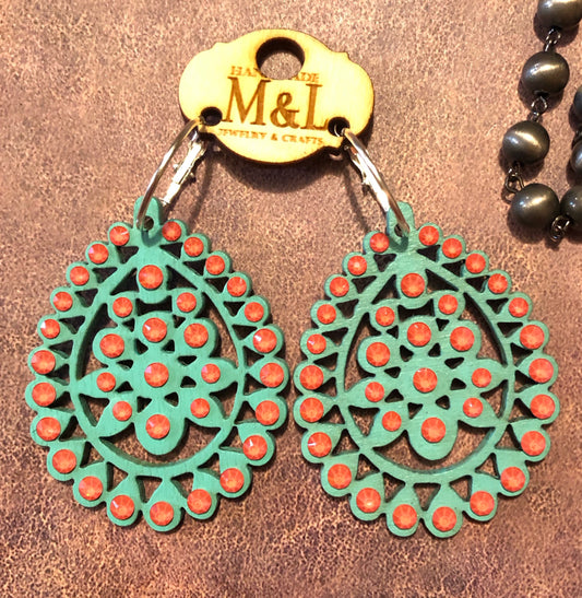 Turquoise Wooden Santa Fe Earrings