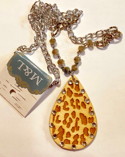 Wooden Leopard/Clear Necklace