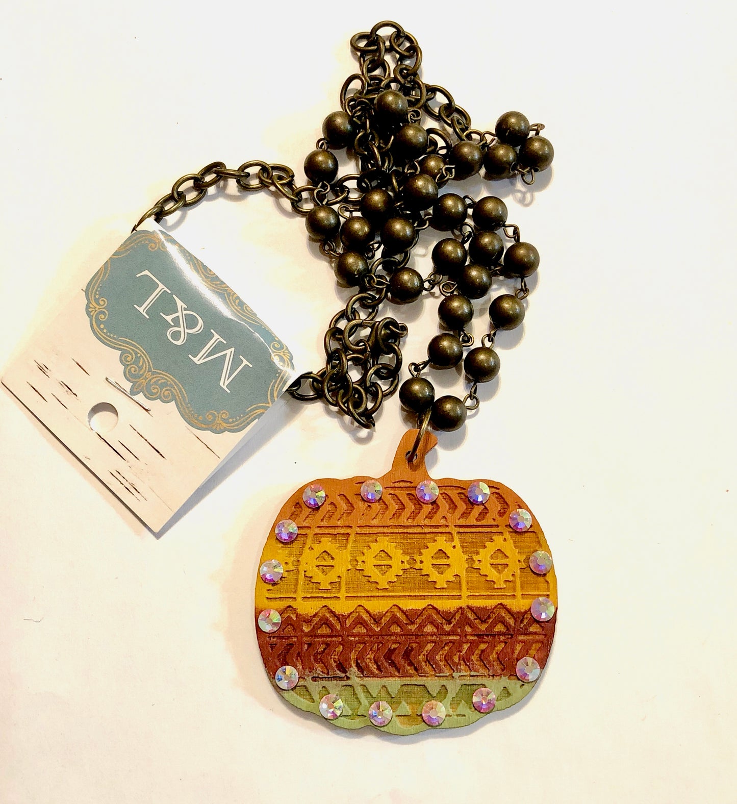 Wooden Pumpkin Hand Painted Necklace