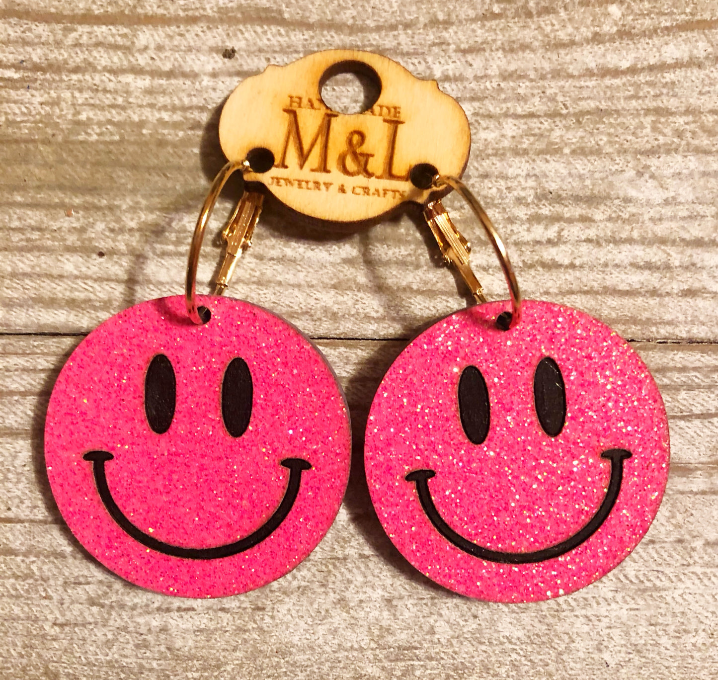 Hot Pink Smiley Wooden Earrings