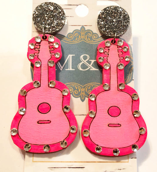 Wooden Guitar Earrings