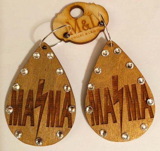 Wooden Mama Clear Crystal Pendant Earrings