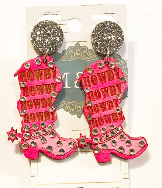 Howdy Boot Earrings Hot pink