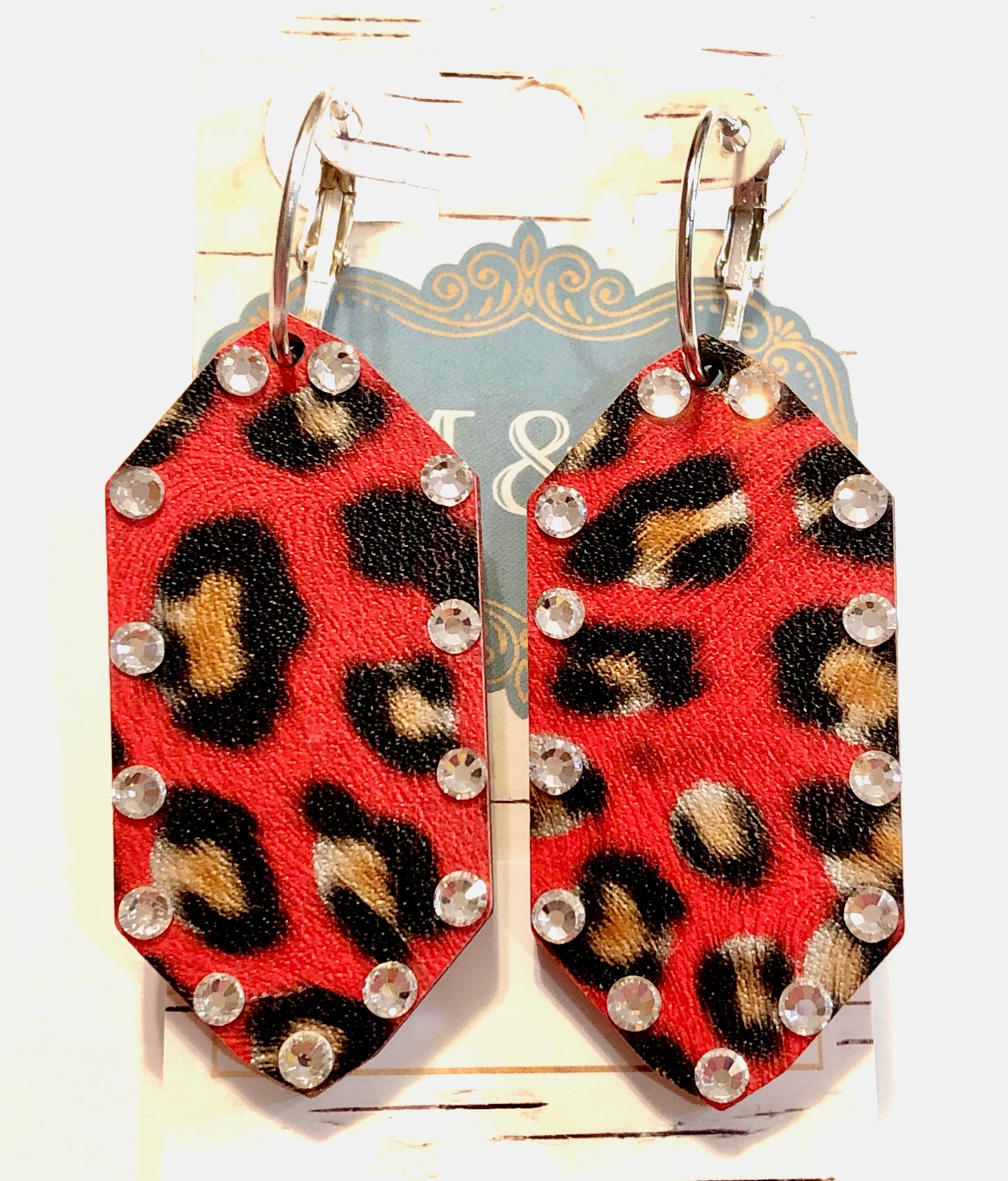 Wooden Red Leopard Earrings