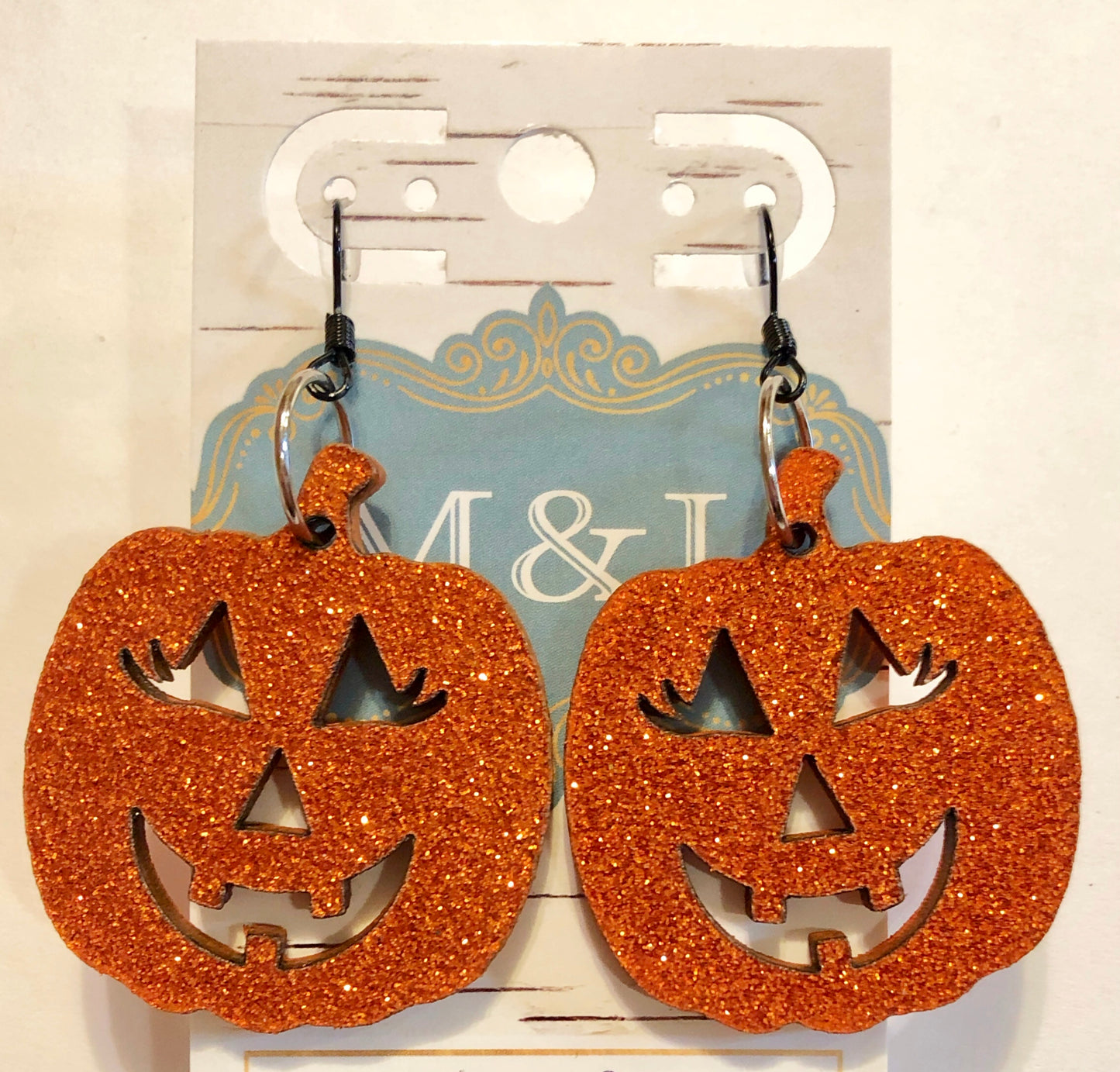 Wooden Orange Glitter Pumpkin Earrings