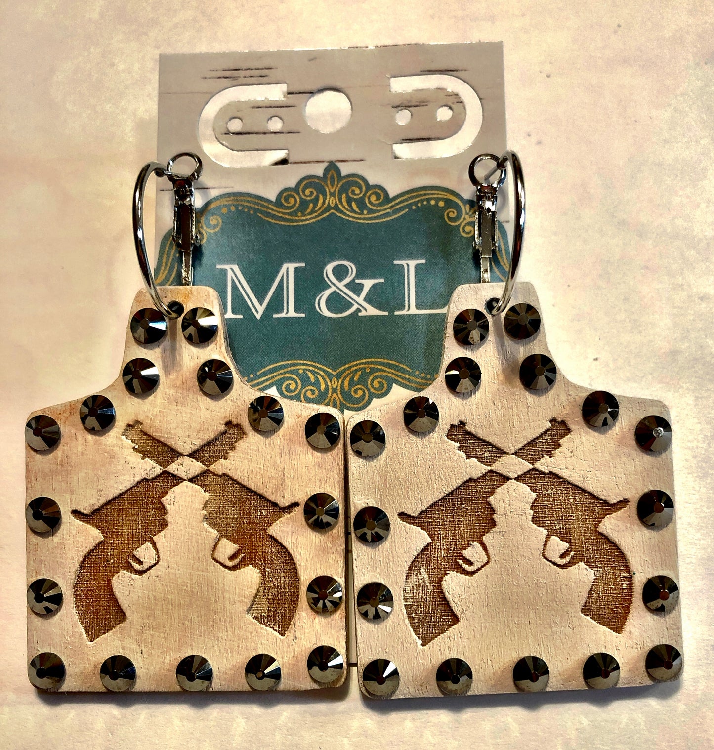 Wooden Cow Tag Gun Earrings