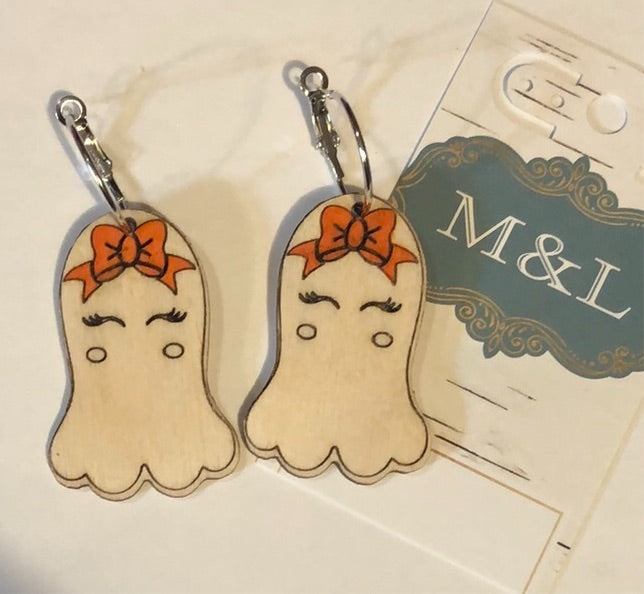 Wooden Girl Ghost Earrings