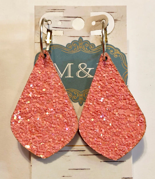 Wooden Glitter Pink Earrings