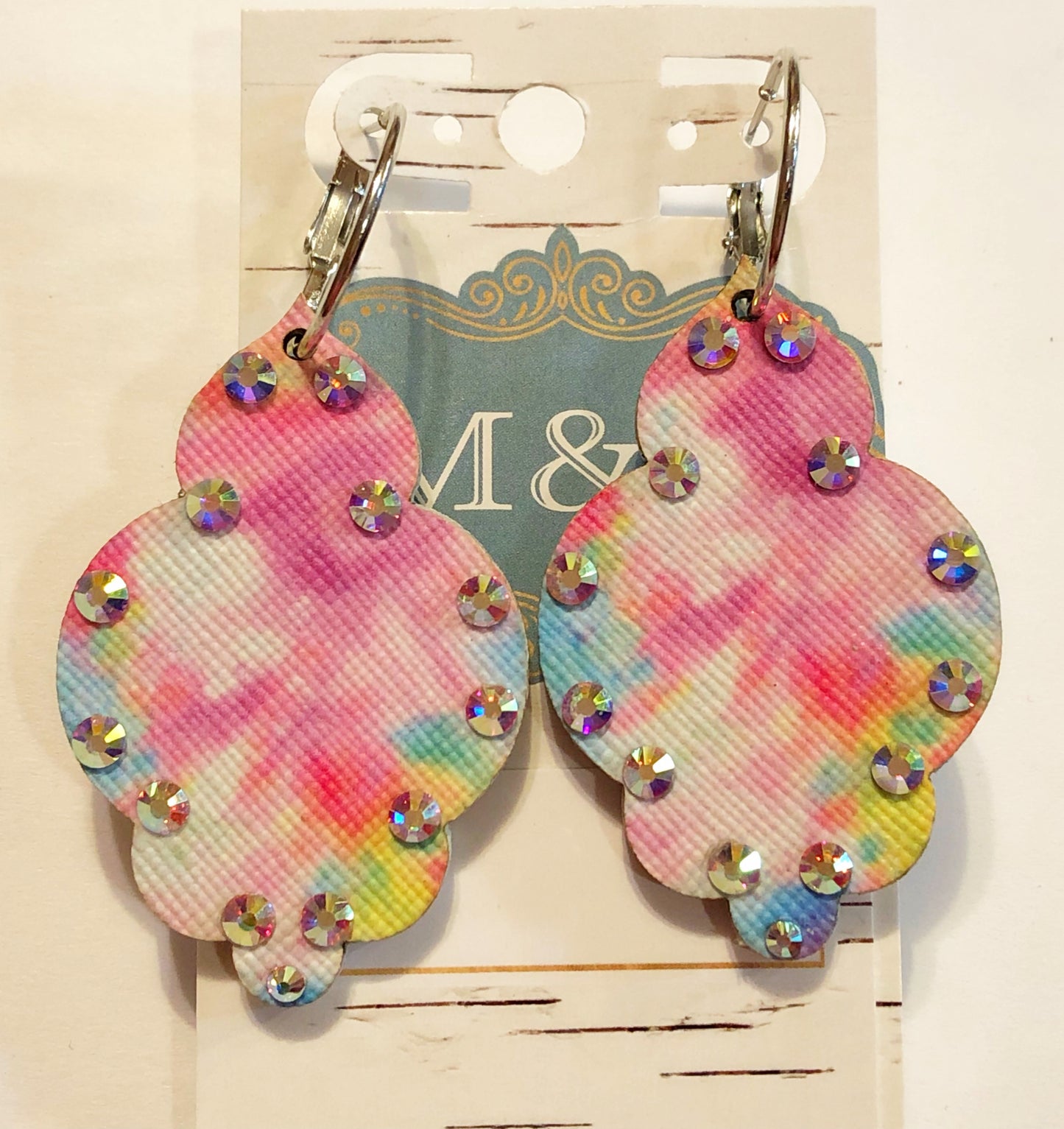 Wooden Retro/AB Damask Earrings