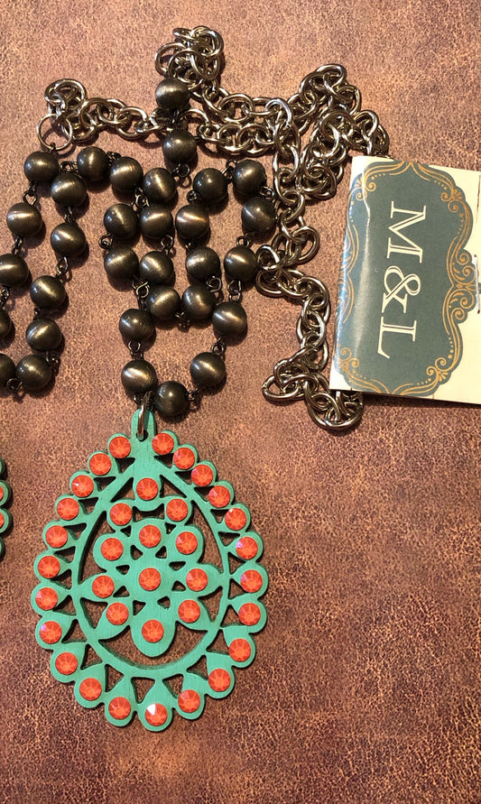 Turquoise Wooden Santa Fe Necklace