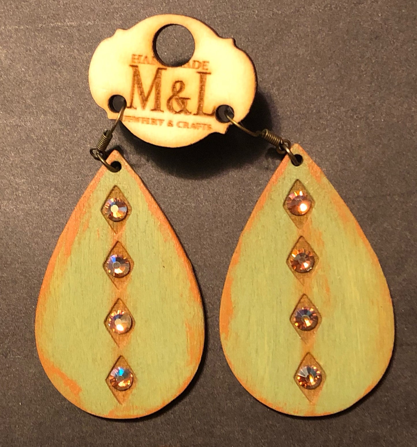 Olive Wooden Teardrop Earrings