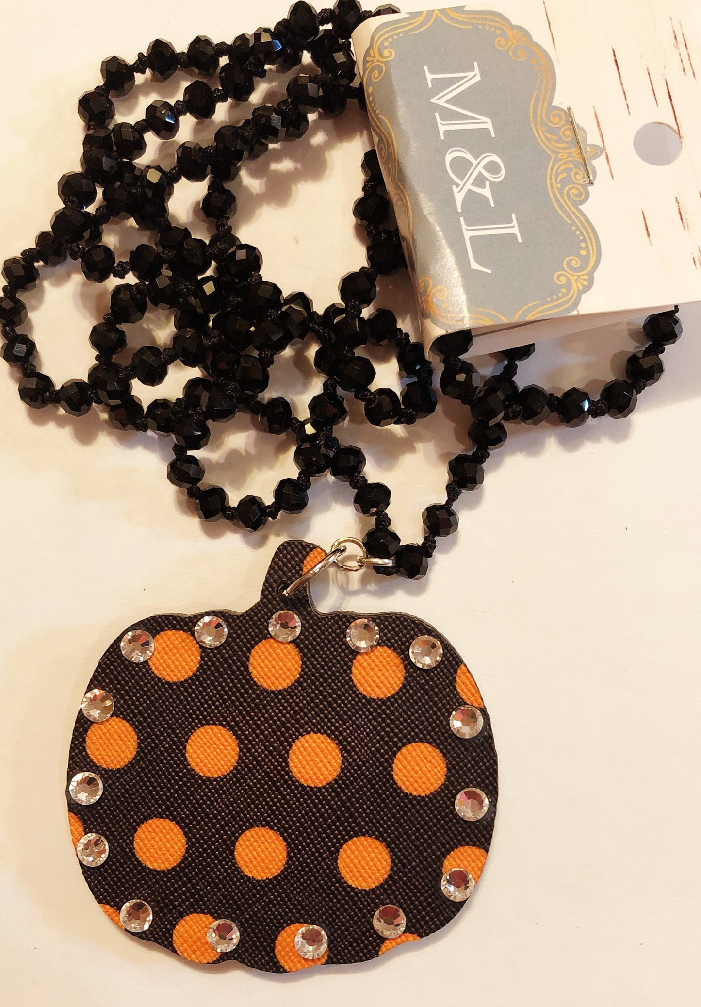 Wooden Polka Dot Pumpkin Necklace