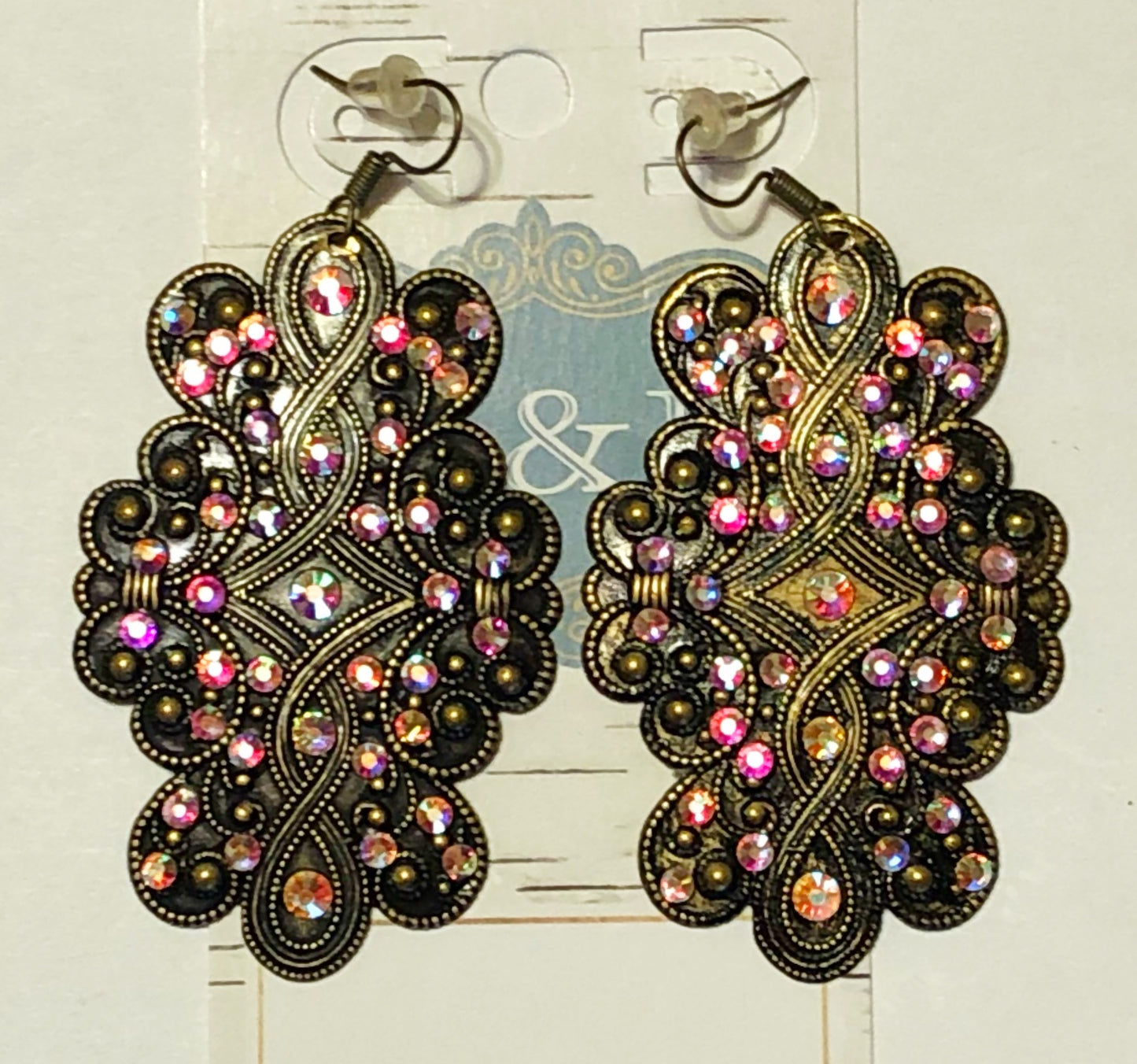 Bronze/AB Crystal Large Pendant Earrings